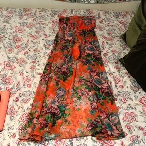 Strapless, Ankle-Length orange floral dress